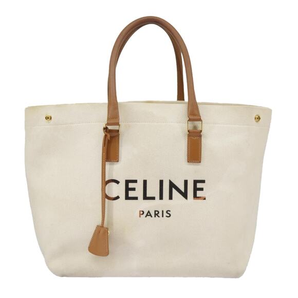 CELINE Horizontalkava Tote Bag Canvas White Gold - Picture 2 of 13